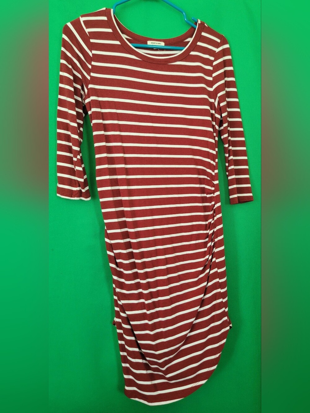Heart Hips Red White Striped Crewneck Dress Maternity Stretchy Sz Large Women